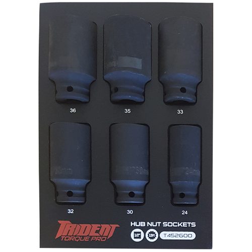 Hub Nut Deep Impact 1/2" Dr Socket Set 24-30-32-33-35-36mm 6pcs 12 Point T452400