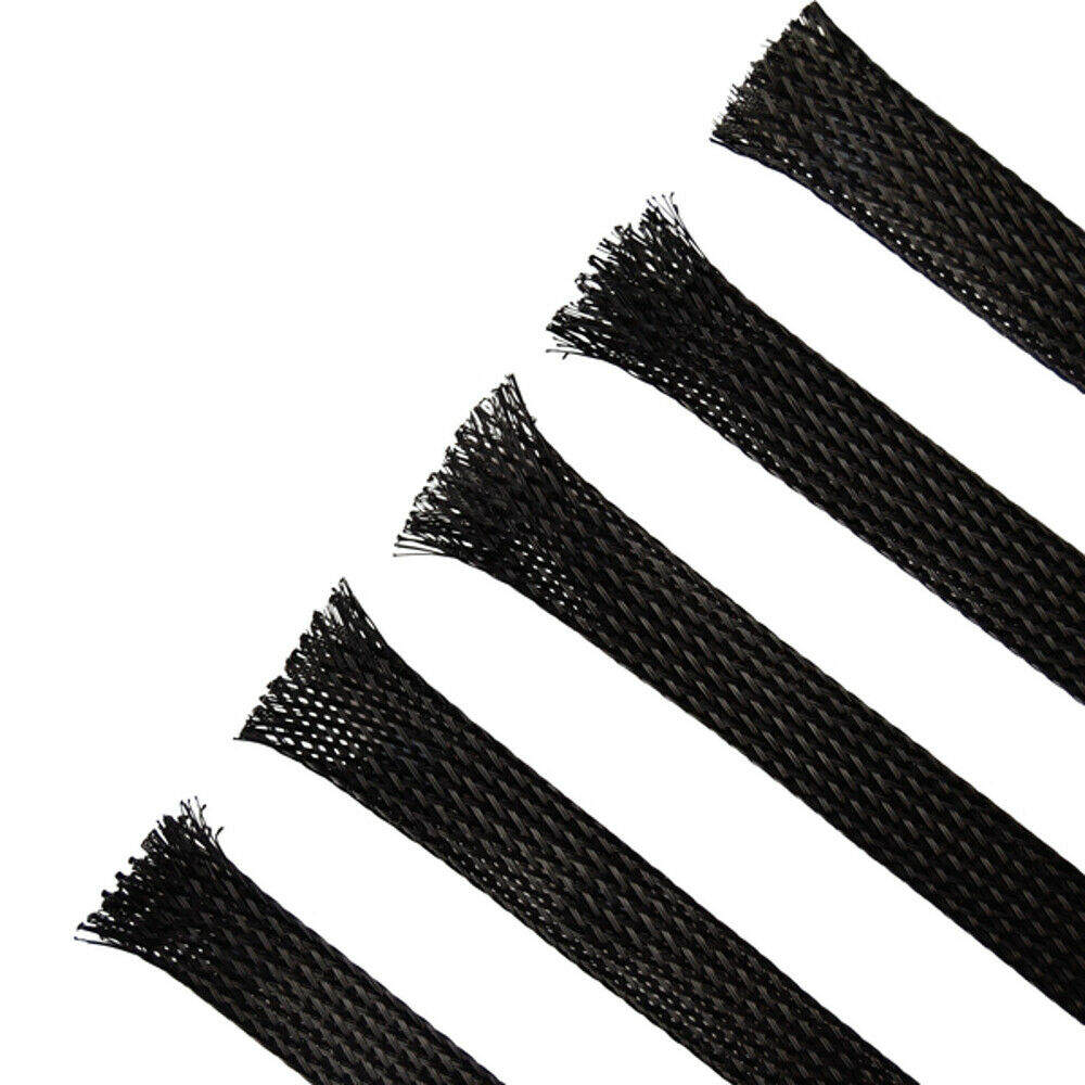 Braided Cable Sleeving, Expandable, Black. Wire Harness, Marine, Auto