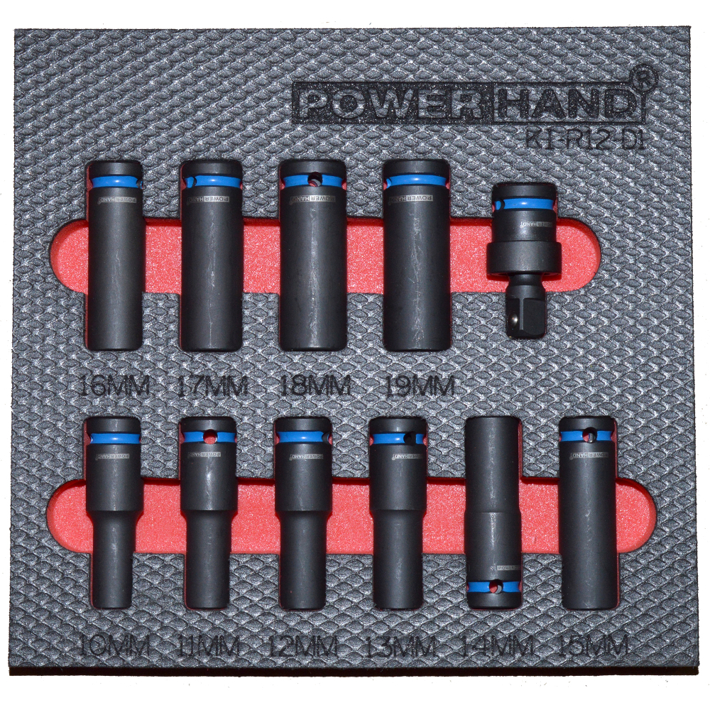 1/2" Drive Deep Impact Socket Set 10-19mm Supplied with Foam Tray