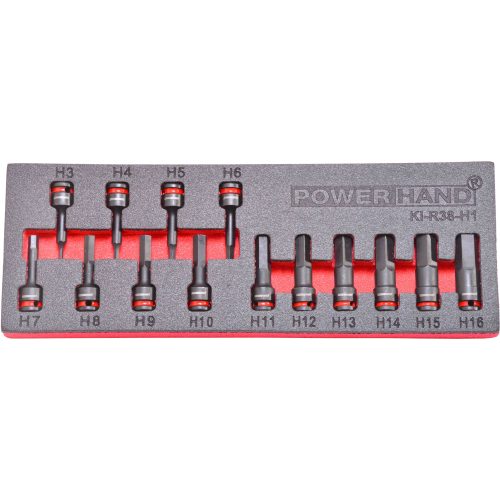 3/8" Drive Hex/Allen Key Sockets Impact H3-H16 Powerhand in Foam Tray