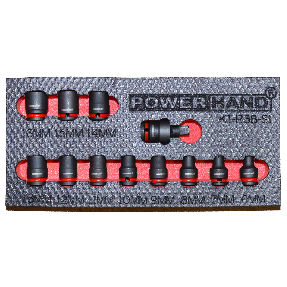 3/8" Drive Shallow Impact Socket Set 6-16mm Powerhand in Foam Tray