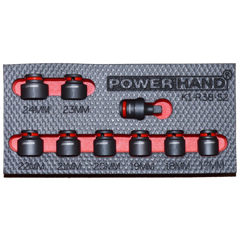 3/8" Drive Shallow Impact Socket Set 17-24mm Powerhand in Foam Tray KI-R38-S2