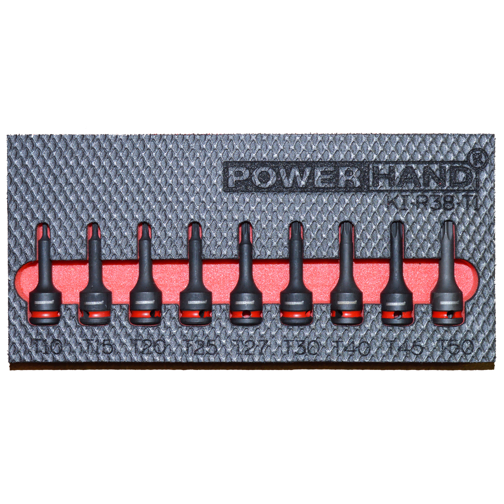 Powerhand 3/8" Drive Torx Impact Socket Set T10-T50 in Foam Tray KI-R38-T1
