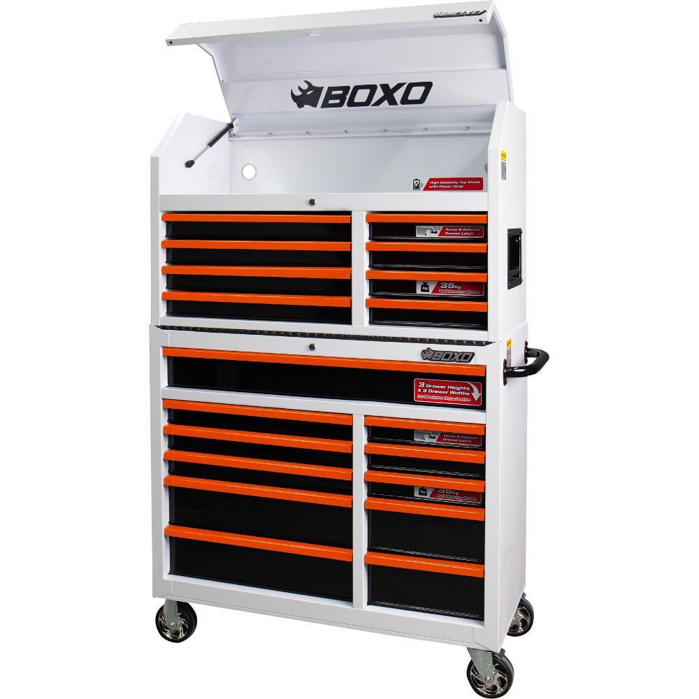 Toolbox Stack 19 Drawer Roll Cab & Top Box Heavy Duty with Charging Option White - Image 2