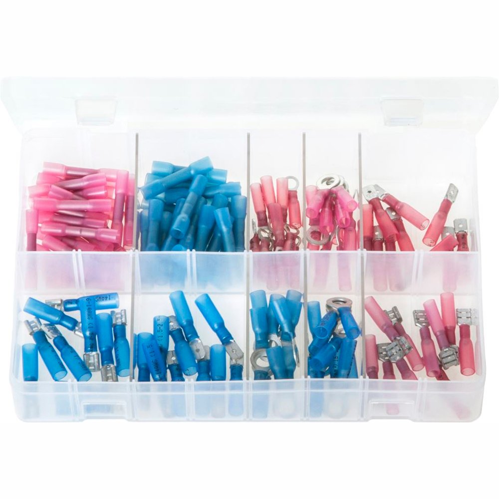 Heat Shrink Terminals. Adhesive Lined - Red & Blue. 130 Pieces. AB125