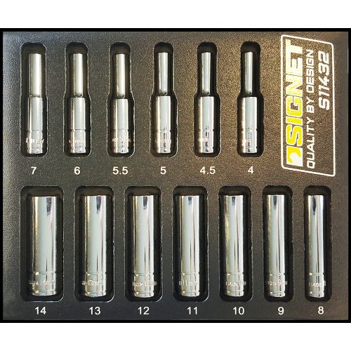 1/4" Drive Deep Metric Socket Set 13pc 4-14mm 6 Point Signet S11432 in EVA Foam