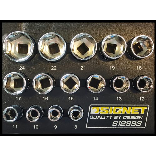 3/8" Drive Metric Socket Set 8-24mm Standard 6 Point Signet S12334 in EVA Foam