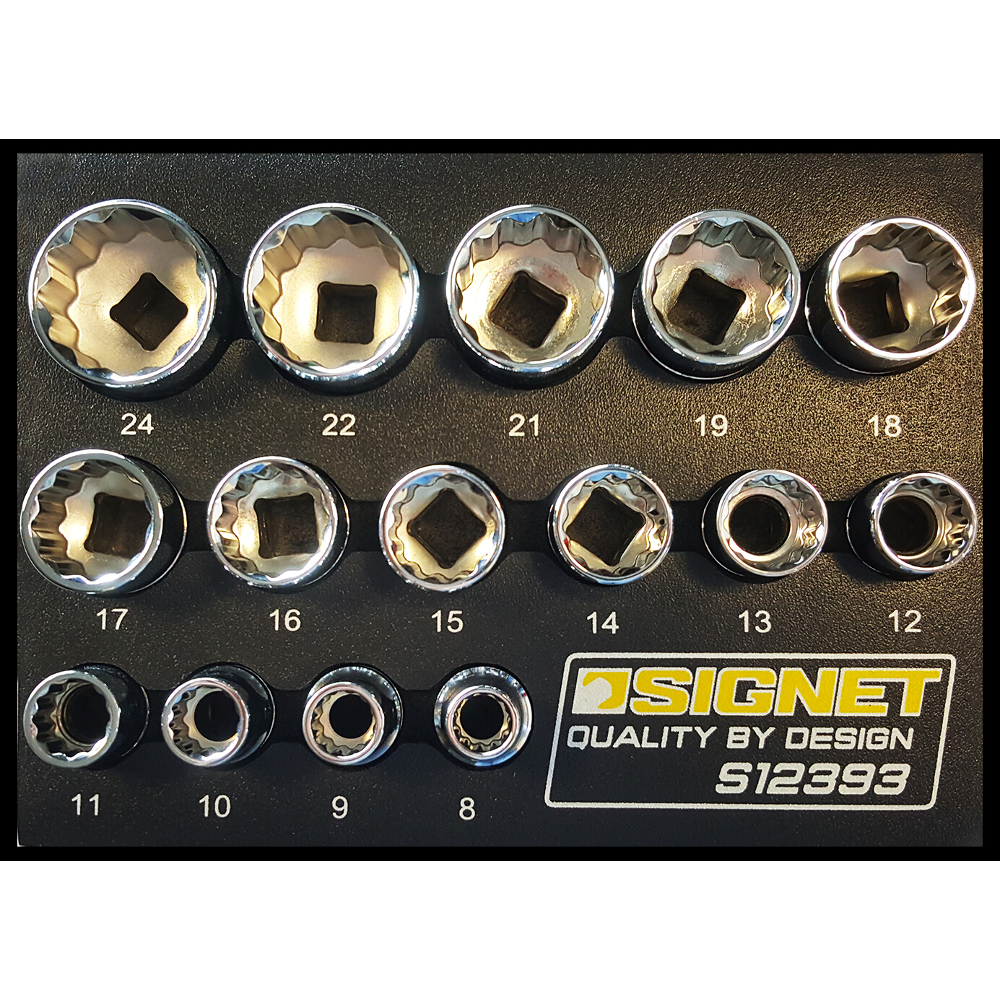 Signet 3/8" Drive Socket Set 8mm-24mm 12 Point/Bi Hex 15 Pc in EVA Foam S12393