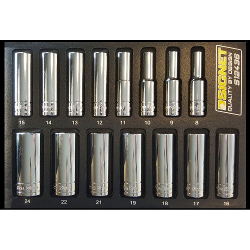3/8" Drive Deep Metric Socket Set 8-24mm 6 Point Signet S12436 15pc EVA Foam