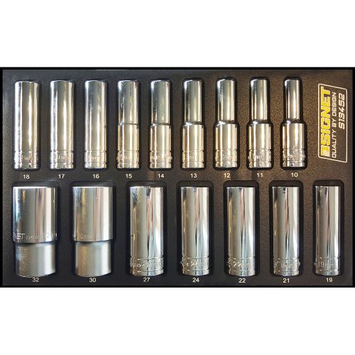1/2" Drive Deep Socket Set 10-32mm 6-Point Signet S13452 EVA Foam 16pcs