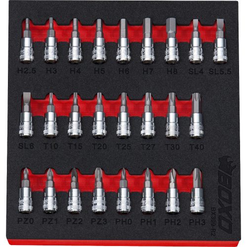 1/4" Dr Master Bit Set 25Pcs Hex, Torx, Pozi, Flat in Foam Tray BOXO BX309-R3