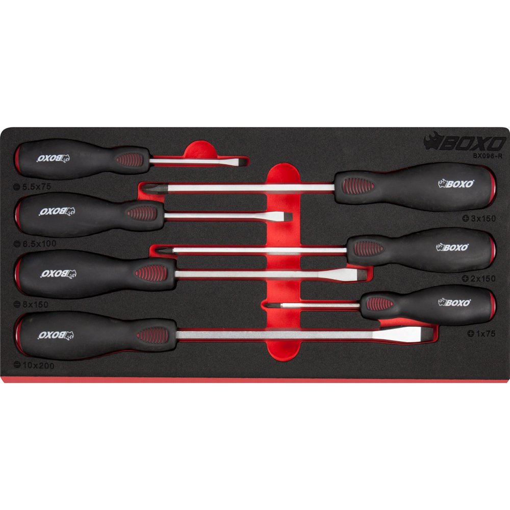 Screwdriver Set Pound Through Slotted & Phillips 7 Pieces. BOXO BX096-R