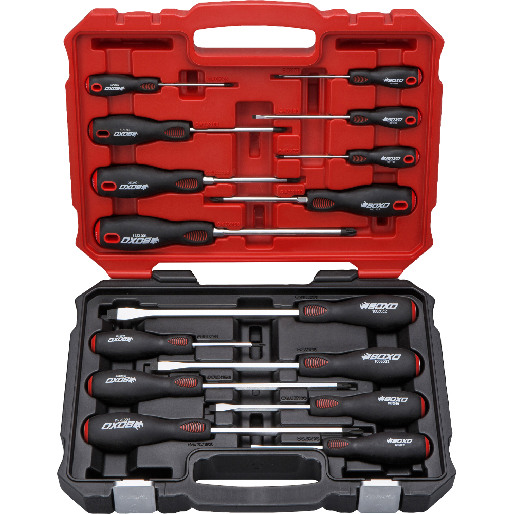 Screwdriver Set 15 Pieces. Slotted, Phillips & Pozi BOXO Carry Case BXB009