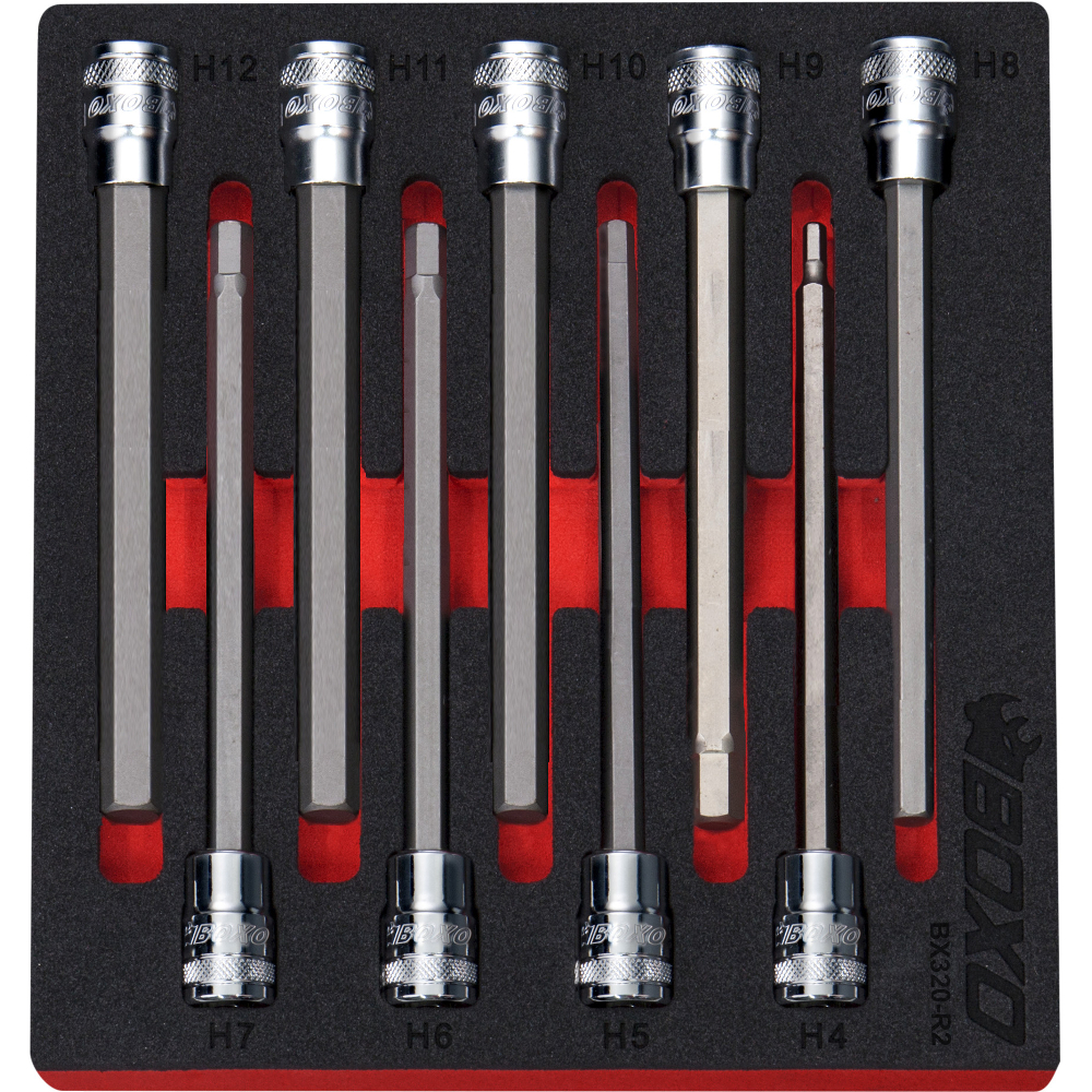 3/8" Drive Long Hex Bit Socket Set 4-12mm 9 Pcs 154mm Length BX320-R2