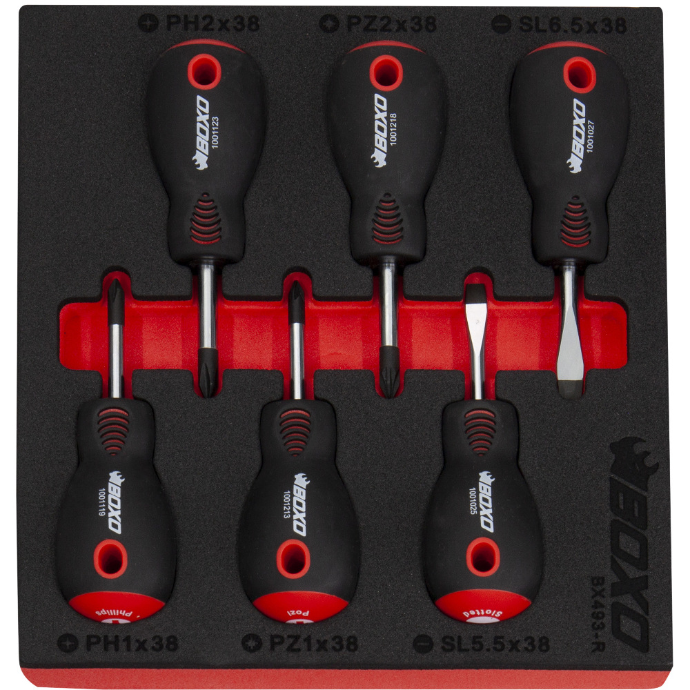 Stubby Screwdriver Set 6 Pieces Pozi/Phillips/Sloted in EVA Foam BX493-R