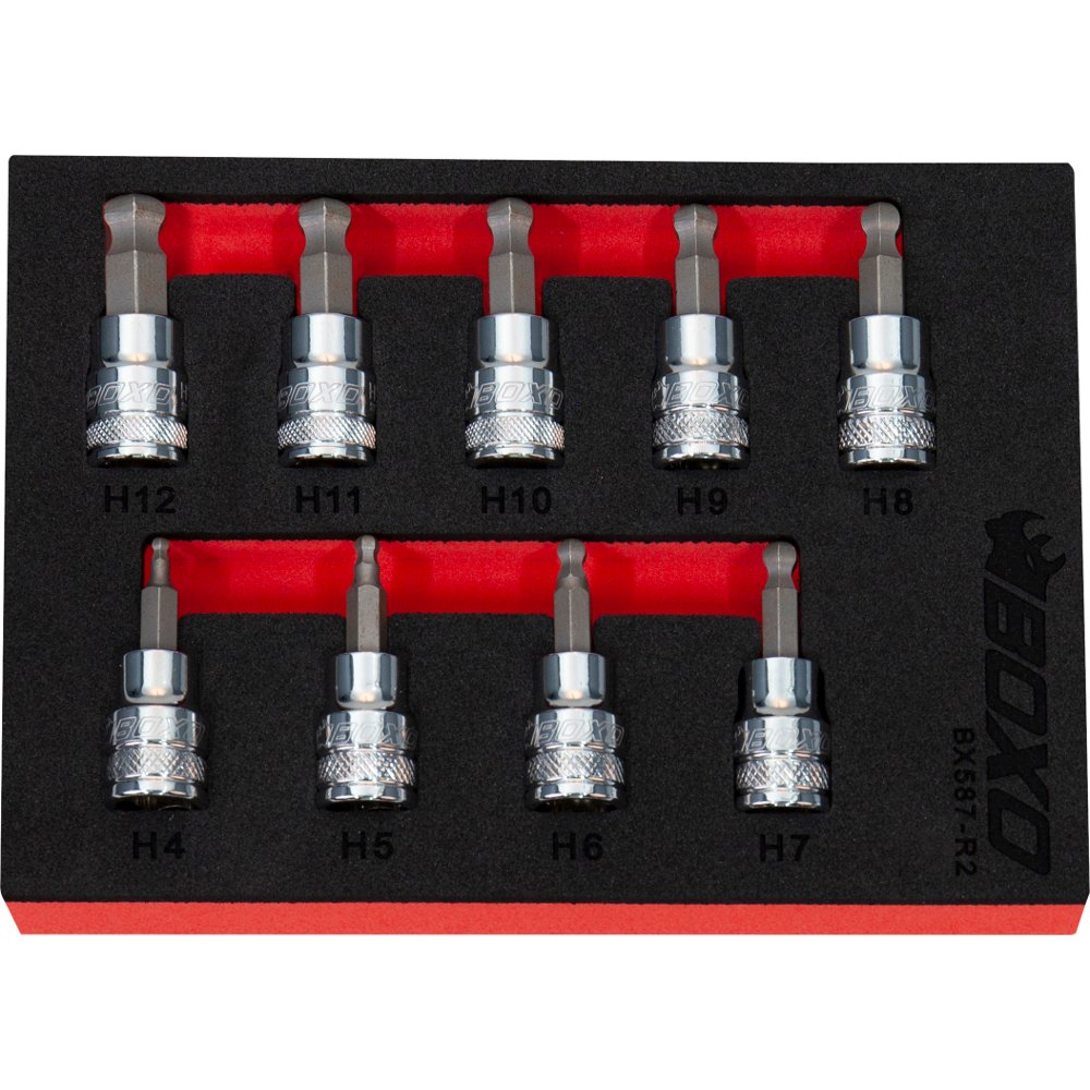 3/8" Drive Ball Ended Hex Bit Socket Set 4-12mm 9 Pcs 30° Swivel BX587-R2