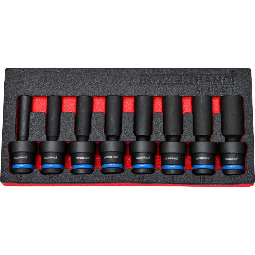 1/2" Drive Deep Swivel Impact Socket Set 8 Pieces 10 to 17mm Powerhand KI-R12-SD1