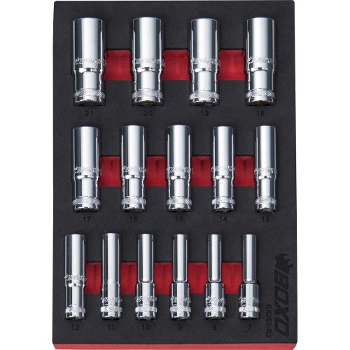3/8" Drive Deep Socket Set 12 Point 64mm height 15 Pcs BOXO BX263-R2