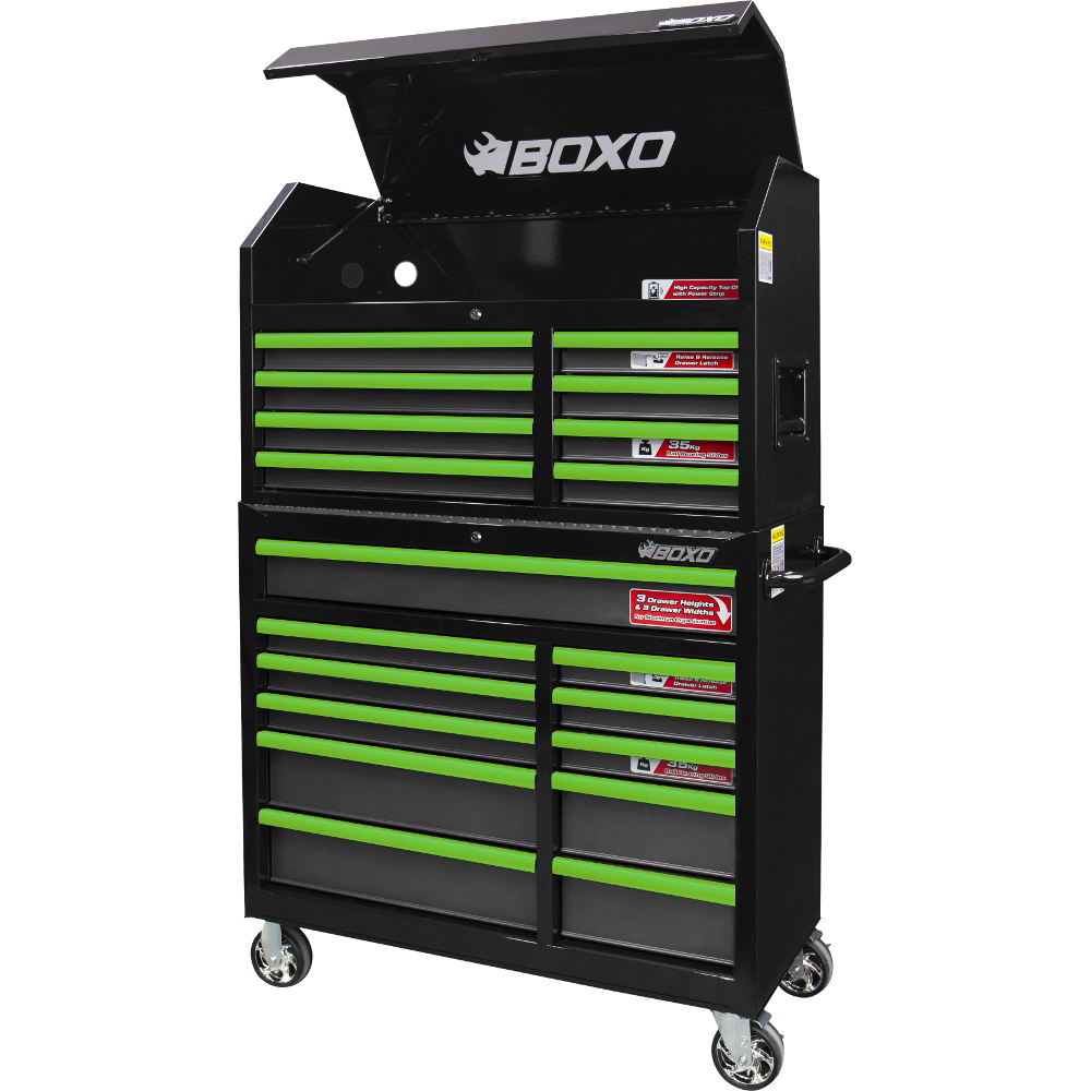 Toolbox Stack 19 Drawer Roll Cab & Top Box Heavy Duty with Charging Option Black - Image 3