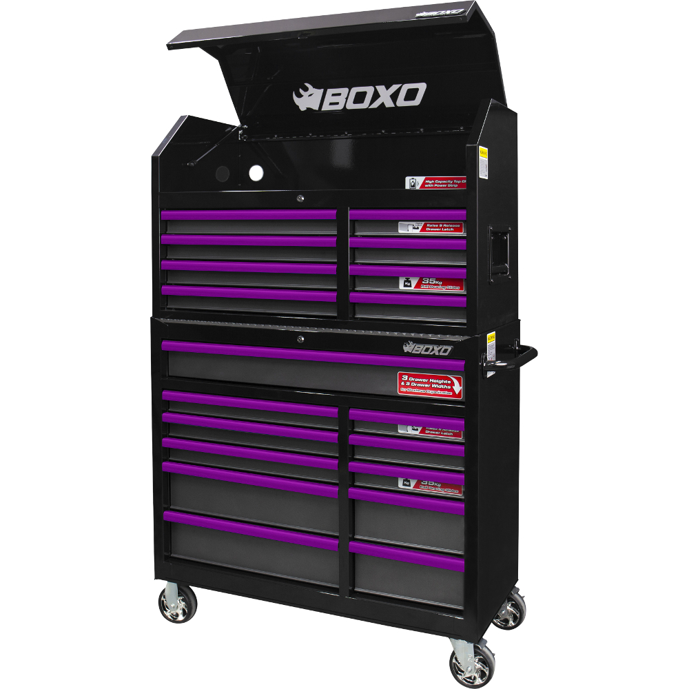 Toolbox Stack 19 Drawer Roll Cab & Top Box Heavy Duty with Charging Option Black - Image 4