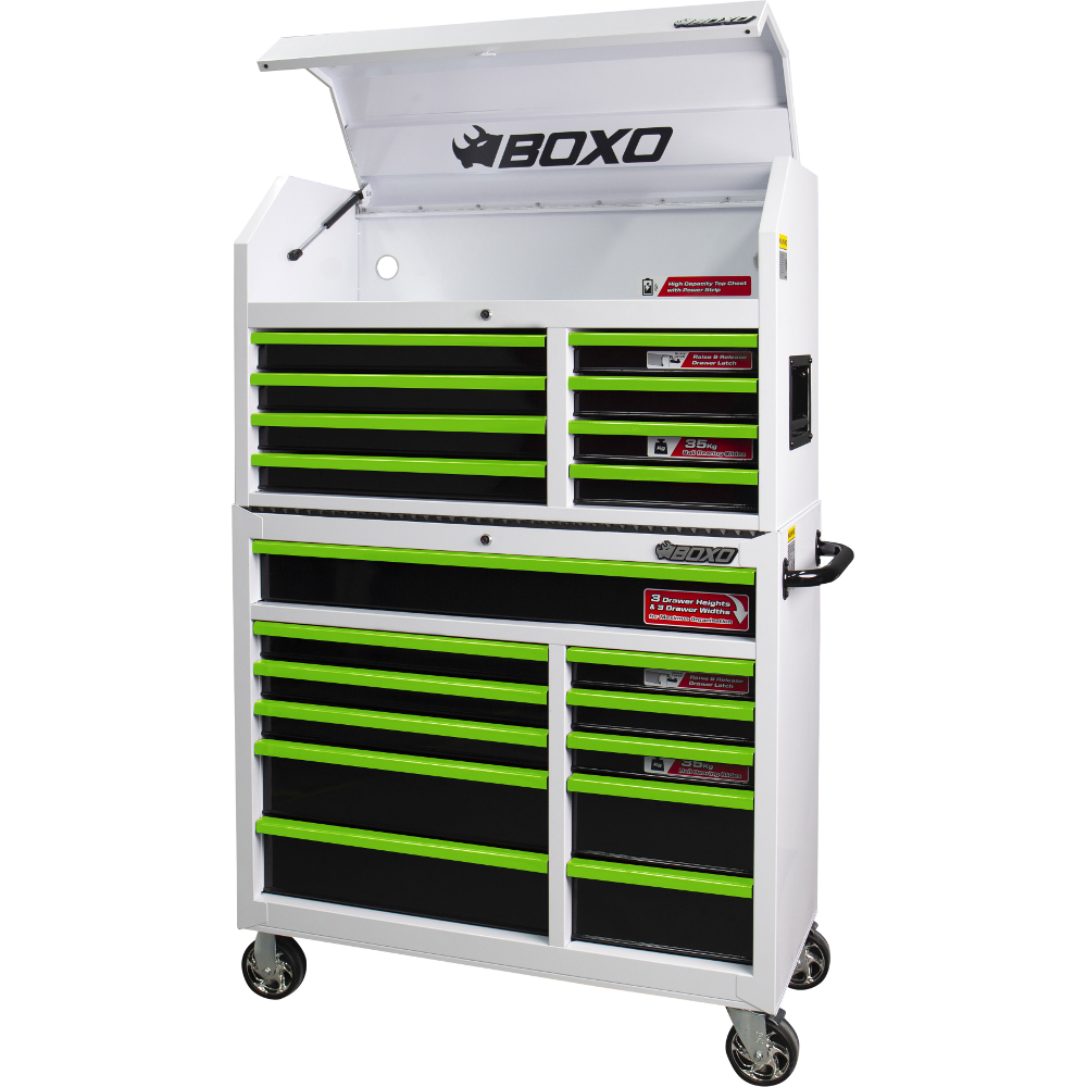Toolbox Stack 19 Drawer Roll Cab & Top Box Heavy Duty with Charging Option White - Image 2