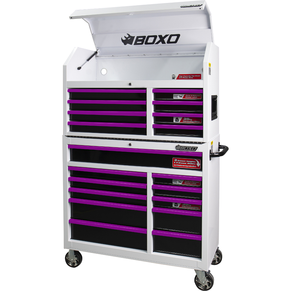 Toolbox Stack 19 Drawer Roll Cab & Top Box Heavy Duty with Charging Option White - Image 3