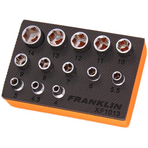 1/4" Drive sSocket Set 6 Point 13 Pcs 4-14mm 24mm Height Franklin XF1013
