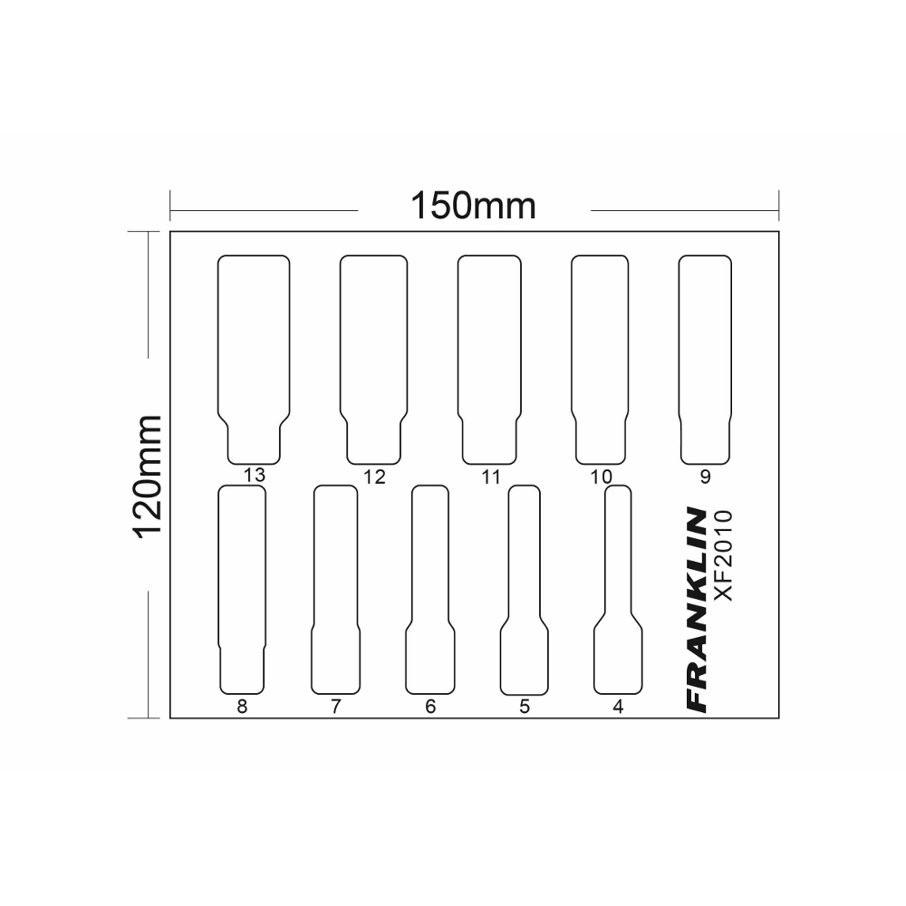 1/4" Drive Deep Socket Set 6 Point 10 Pcs 50mm Ht 10 Pcs Franklin XF2010