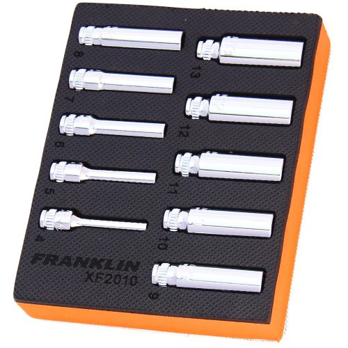 1/4" Drive Deep Socket Set 6 Point 10 Pcs 50mm Ht 10 Pcs Franklin XF2010