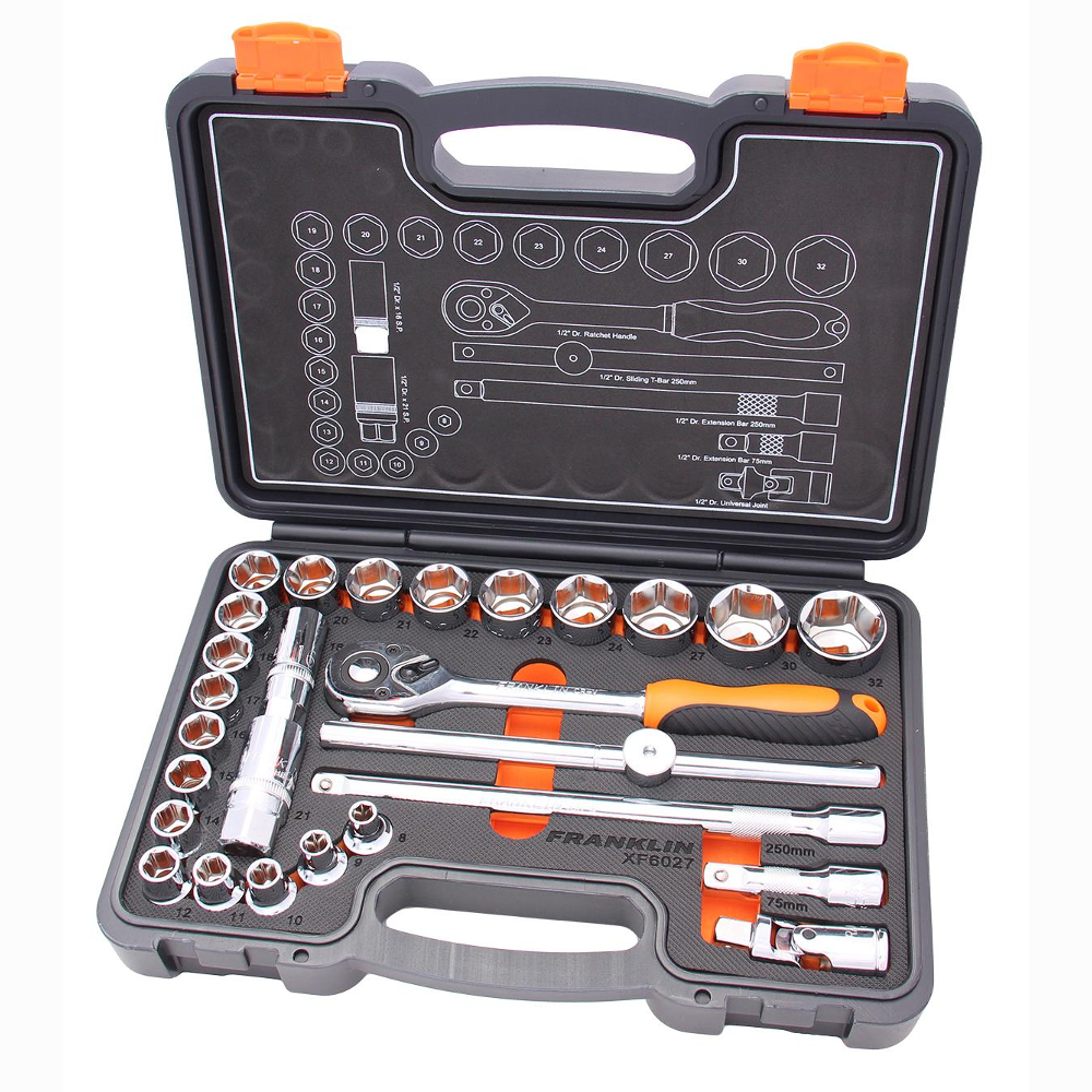 1/2" Drive Socket Set 6 Point 27 Piece Franklin Tools XF6027