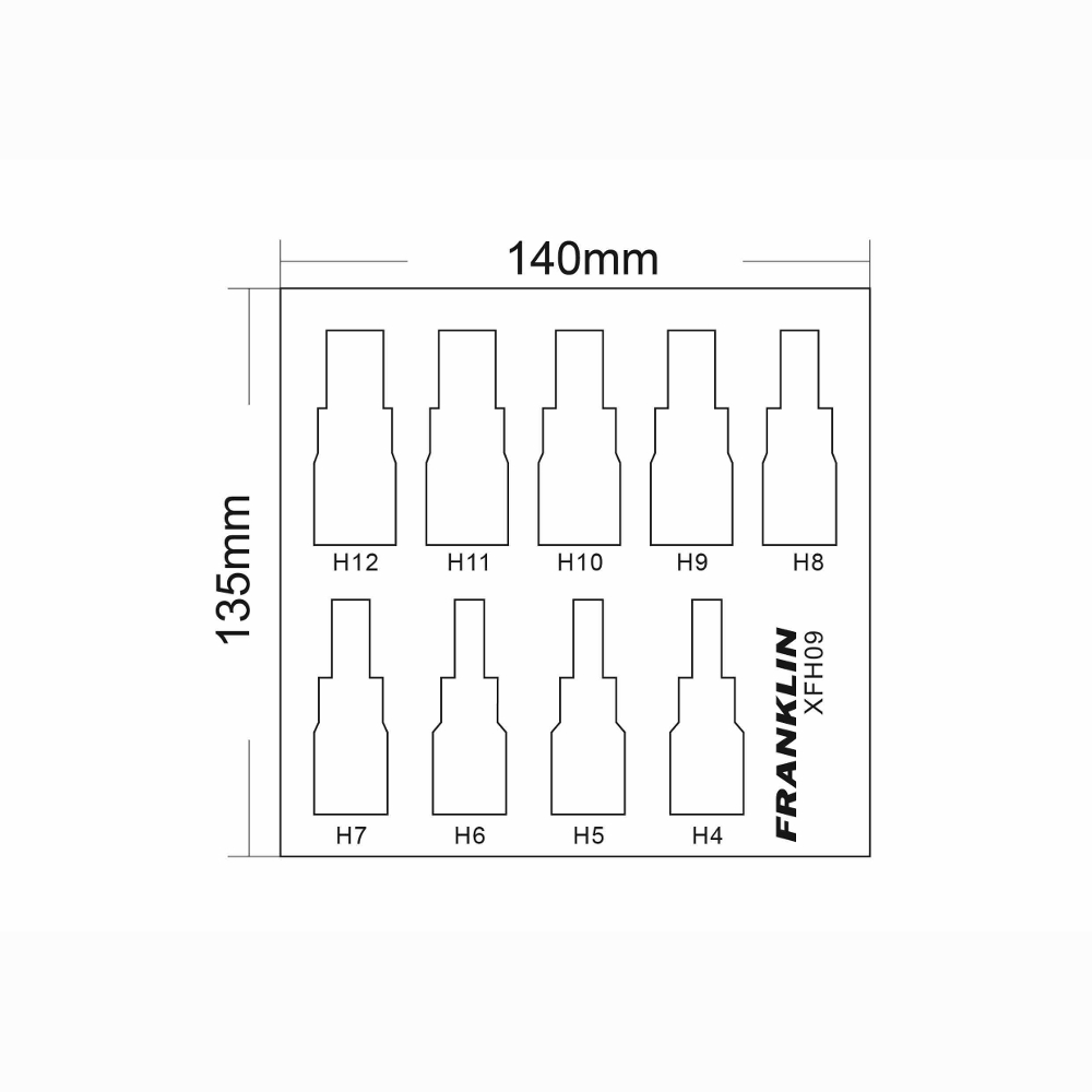 3/8" Drive Hex Bit Socket Set 9 Pc Franklin Tools XFH09