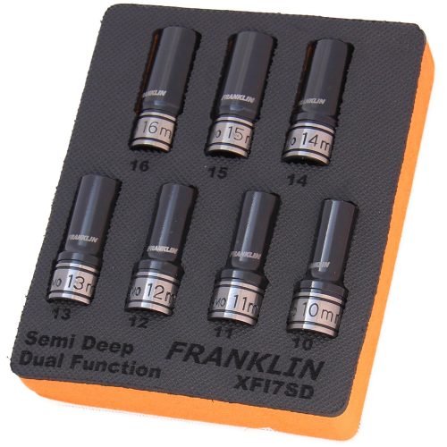 1/2" Drive Semi Deep Thin Wall Impact Socket Set 6 Pt 10-16mm Franklin XFI7SD
