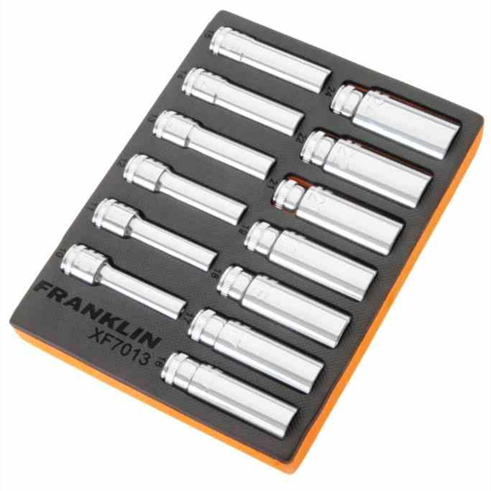 1/2" Drive Deep Socket Set 6 Point 13 Pcs Franklin Tools XF7013