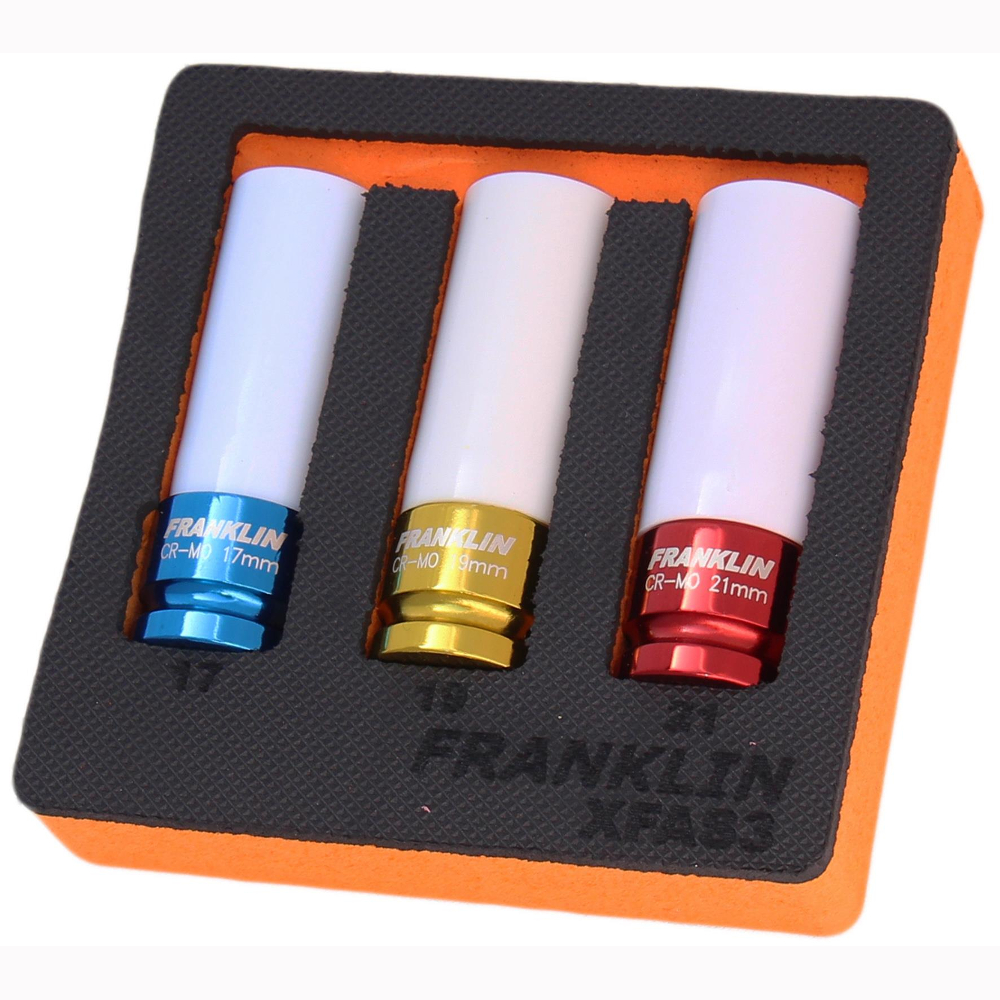 1/2" Drive Alloy Wheel Nut Socket Set 6 Point 3 Pcs Franklin Tools XFAS3