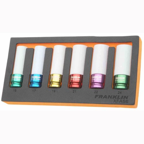 1/2" Drive Alloy Wheel Nut Socket Set 6 Point 6 Pcs Franklin Tools XFAS6