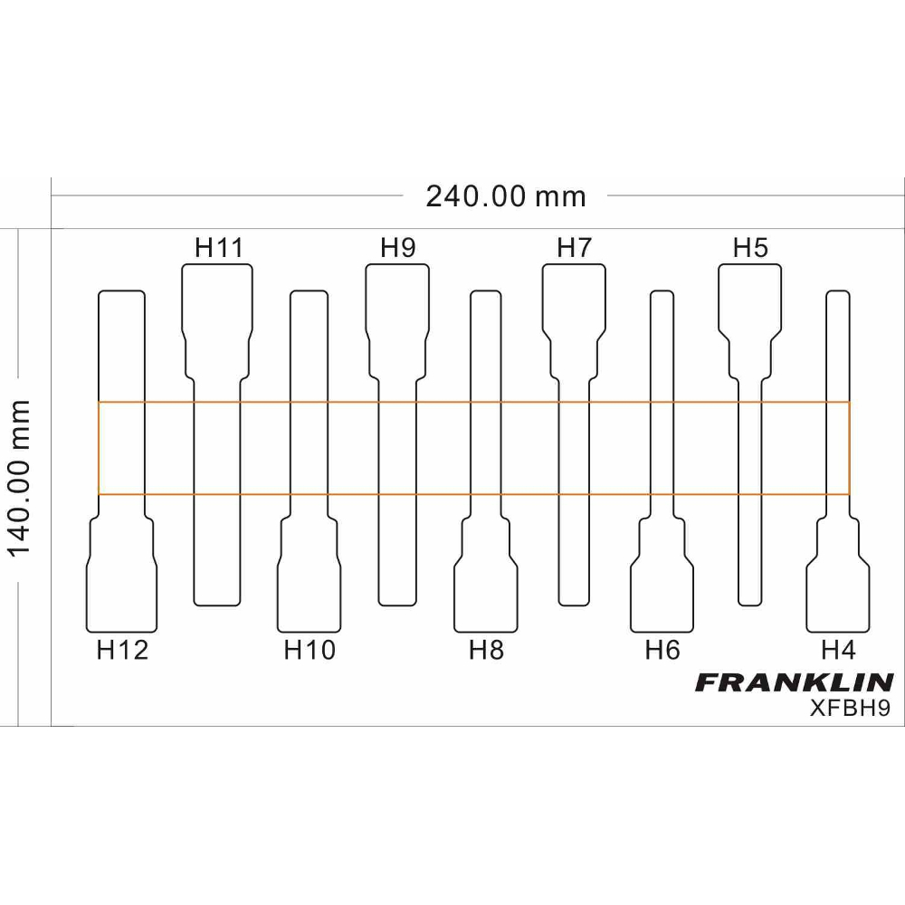 3/8" Drive Long Ball End Hex Bit Socket Set 9 Pcs Franklin Tools XFBH9
