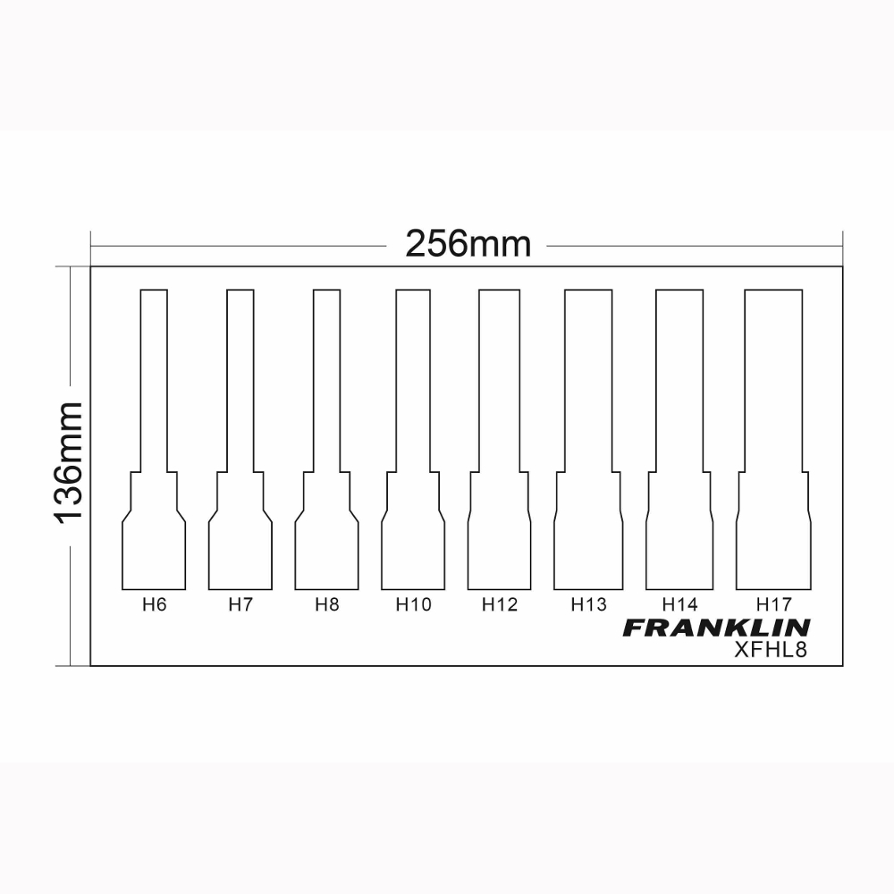 1/2" Drive Long Hex Bit Socket Set 8 Pcs Franklin Tools XFHL8