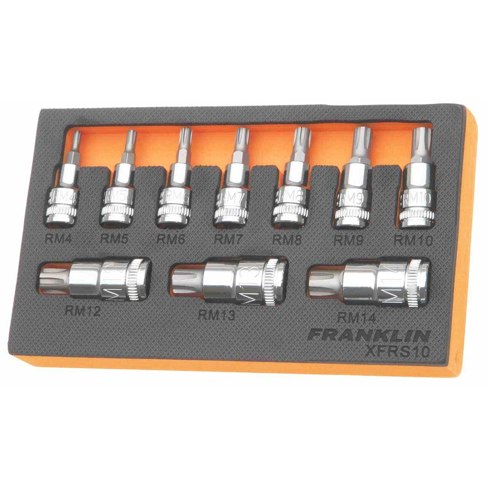 3/8" & 1/2" Drive Ribe Bit Socket Set 10 Pcs Franklin Tools XFRS10