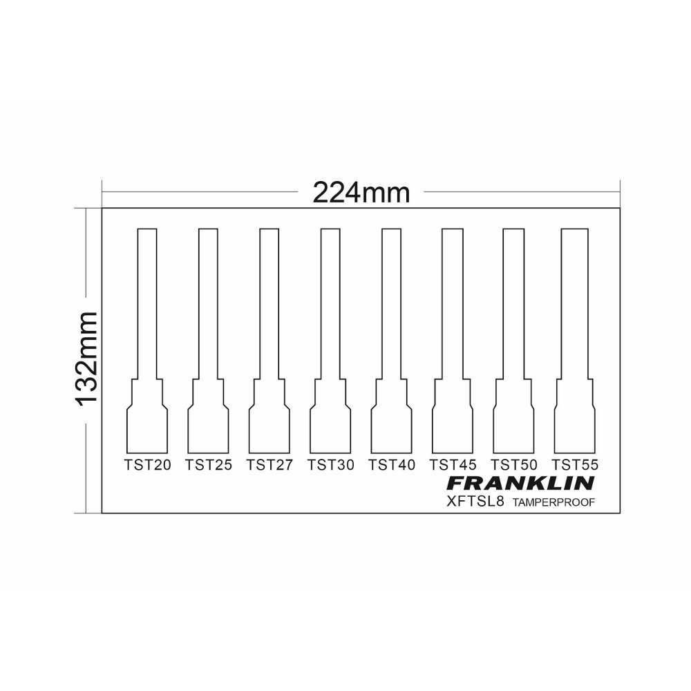 3/8" Drive Tamper Torx Long Socket Set 8 Pcs 95mm Ht Franklin Tools XFTSL8