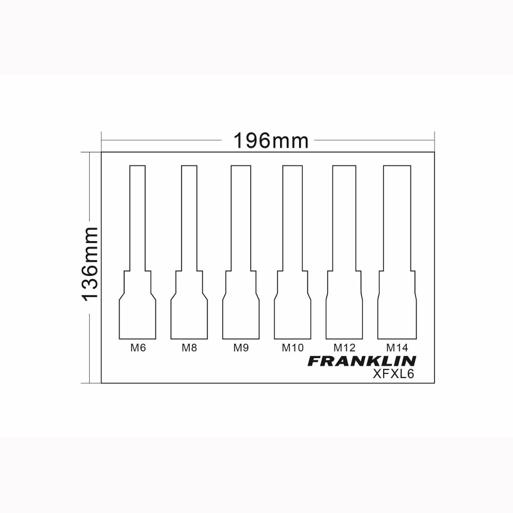1/2" Drive Long Spline Bit Socket Set 6 Pcs Franklin Tools XFXL6