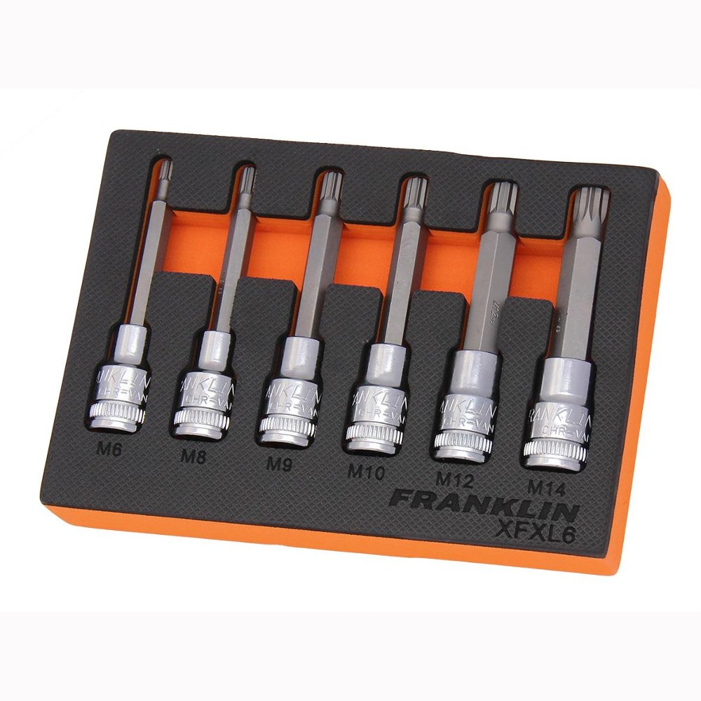 1/2" Drive Long Spline Bit Socket Set 6 Pcs Franklin Tools XFXL6