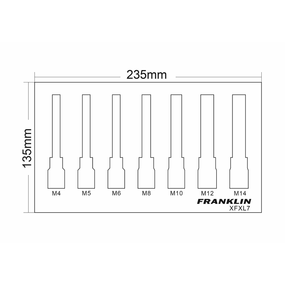 3/8" Drive Long Spline Bit Socket Set 7 Pcs 9smm Ht Franklin Tools XFXL7