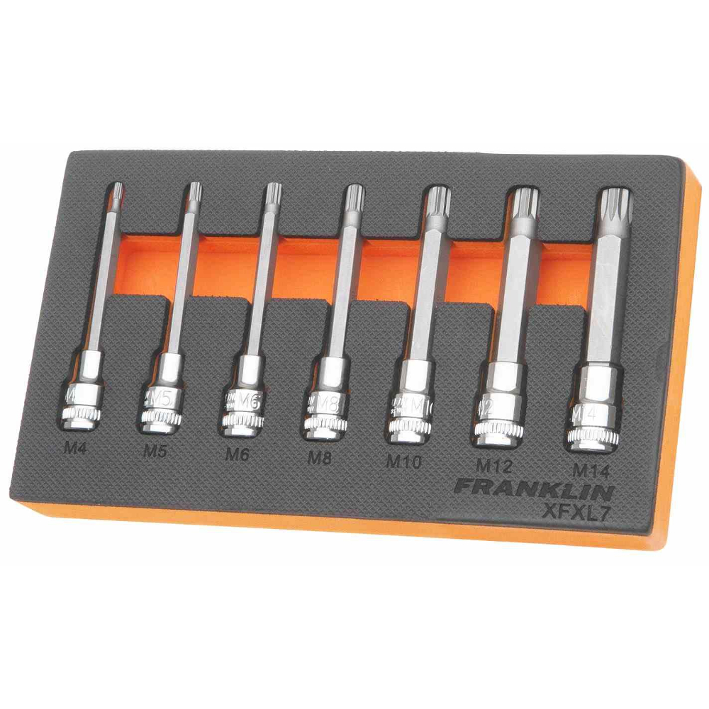 3/8" Drive Long Spline Bit Socket Set 7 Pcs 9smm Ht Franklin Tools XFXL7
