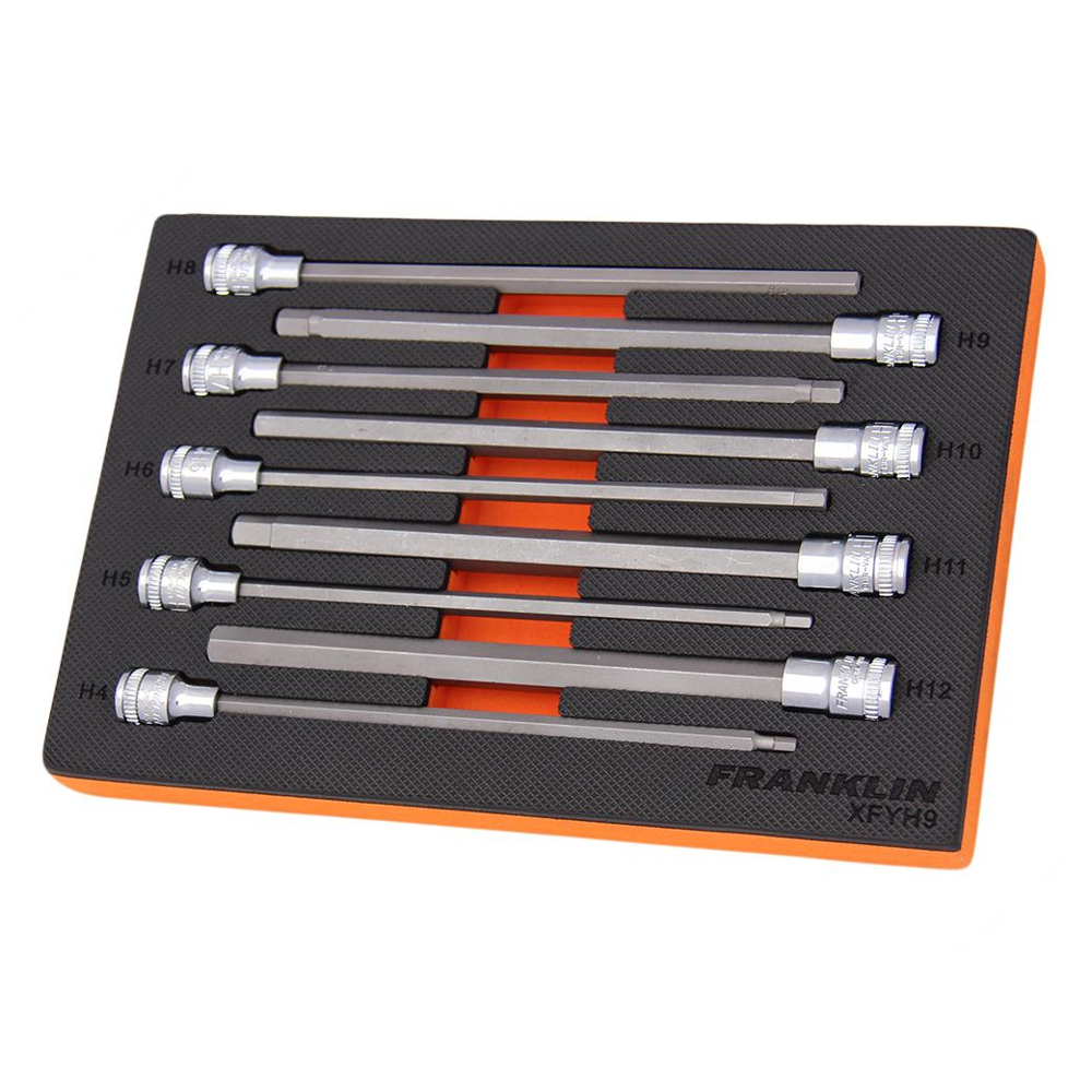 3/8" Drive Long Hex Bit Socket Set 9 Pcs Franklin Tools XFYH9