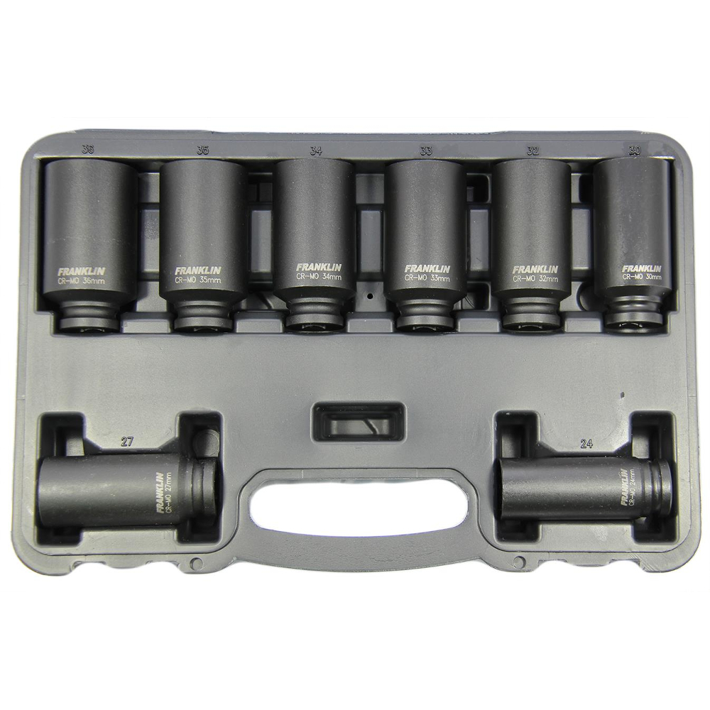 1/2" Drive Impact Hub Nut Deep Thinwall Set 8 Pcs 12 Pt Franklin Tools AT818