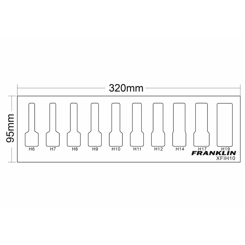 3/8" Drive Impact Hex Bit Socket Set 10 Pcs Franklin Tools XFIH10