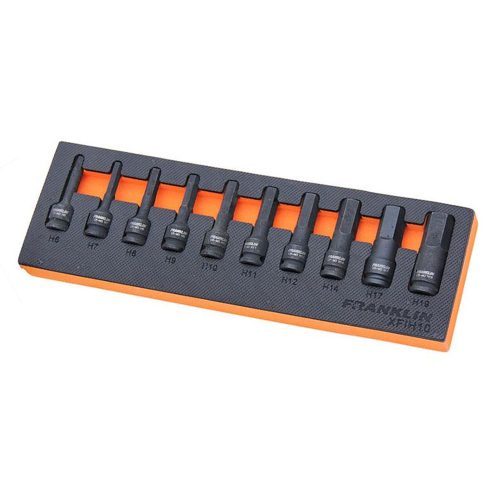 3/8" Drive Impact Hex Bit Socket Set 10 Pcs Franklin Tools XFIH10