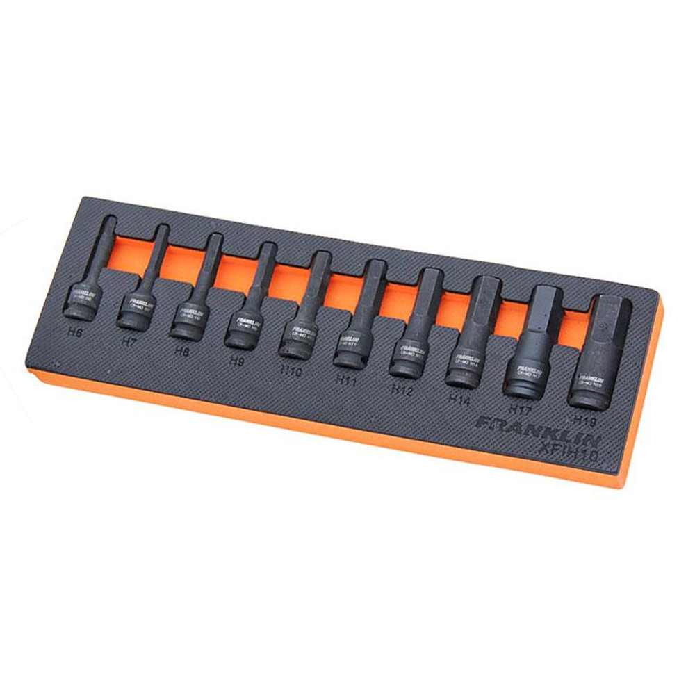 3/8" Drive Impact Hex Bit Socket Set 10 Pcs Franklin Tools XFIH10