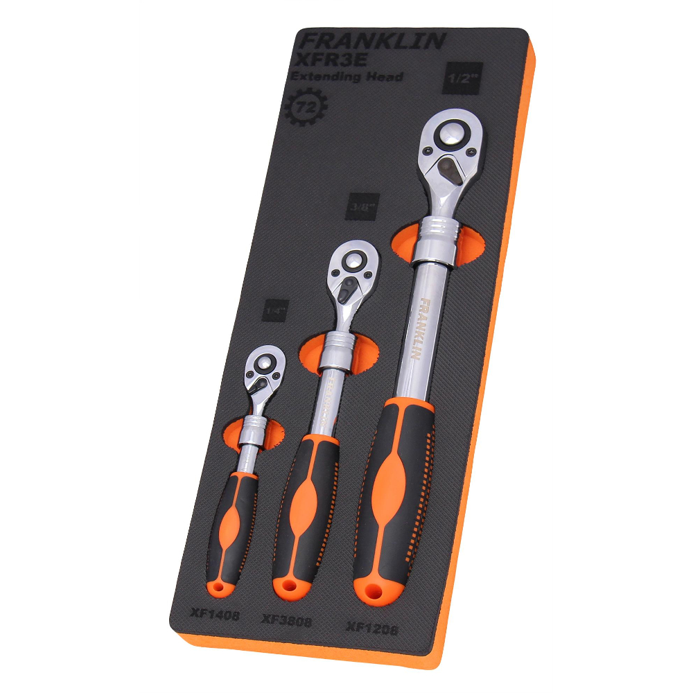 1/4" & 3/8" & 1/2" Drive Extending Ratchet Set 72 T 3 Pce Franklin Tools XFR3E