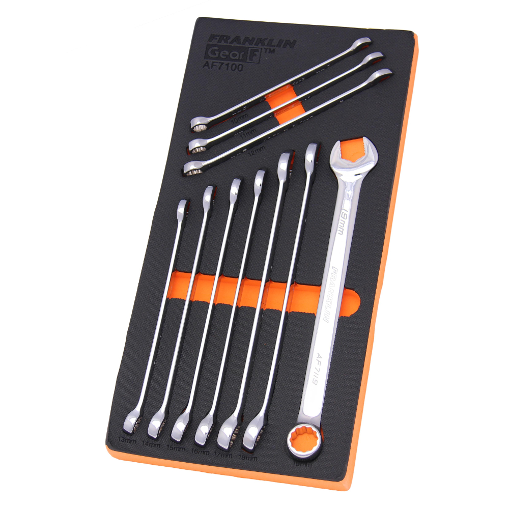 Combination Spanner Set XL 12 Pt 10 Pce Grip 4+ Franklin Tools 10-19mm AF7100